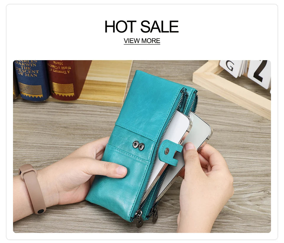 CONTACT'S Men Clutch Wallet Genuine Leather Long Wallet Hasp Card Holder Vintage Male Zipper Coin Purse Money Bag Portemonnee