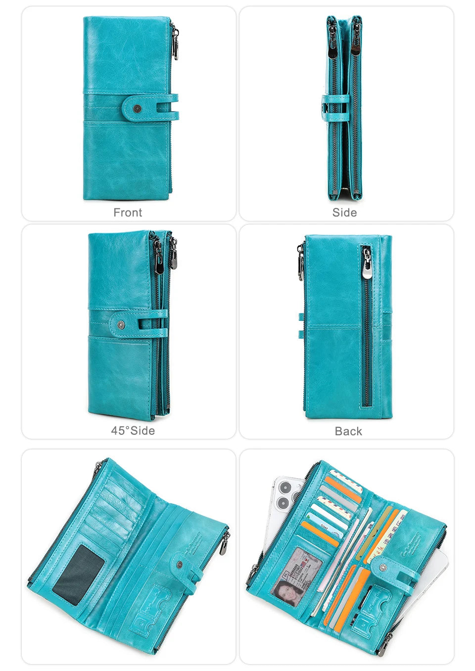 CONTACT'S Men Clutch Wallet Genuine Leather Long Wallet Hasp Card Holder Vintage Male Zipper Coin Purse Money Bag Portemonnee