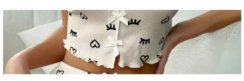 Hot New Cross-border European and American Fashion Heart-shaped Eyelash Printed Pit Sexy Pajamas Set Women's Pajamas