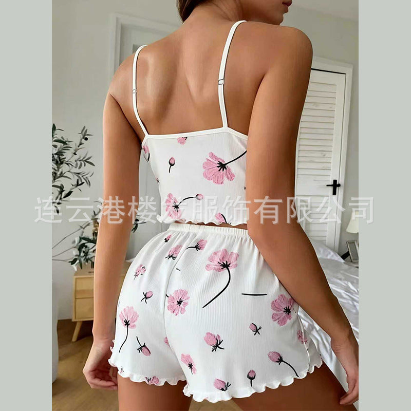 Hot New Cross-border European and American Fashion Heart-shaped Eyelash Printed Pit Sexy Pajamas Set Women's Pajamas