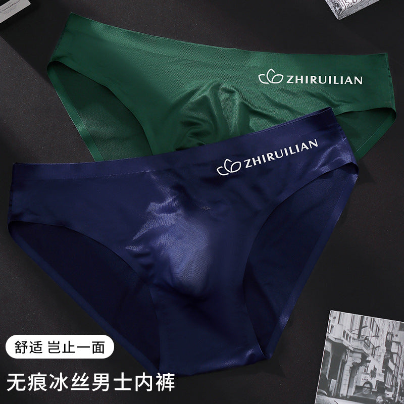 Foreign trade explosions men's briefs breathable comfortable letter sports sexy transparent egg ice silk low waist underwear head