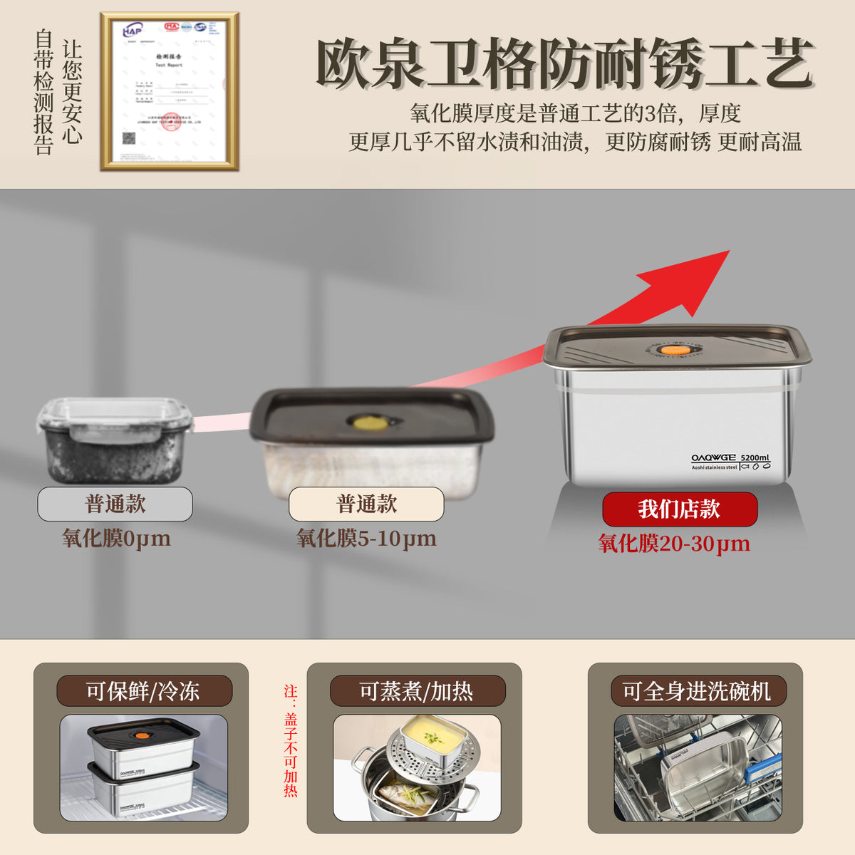 Extra Large Fresh-keeping Box Stainless Steel Household Refrigerated Freezing Fresh-keeping Micro-gland Cover Sealed Storage Fruit Lunch Box Rice