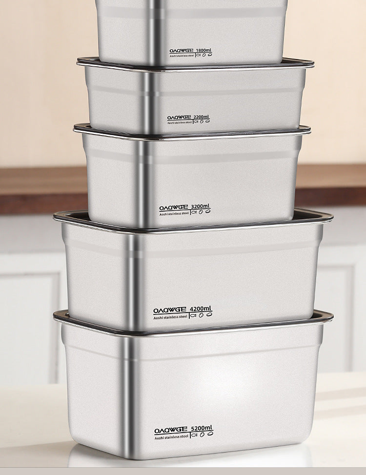 Extra Large Fresh-keeping Box Stainless Steel Household Refrigerated Freezing Fresh-keeping Micro-gland Cover Sealed Storage Fruit Lunch Box Rice