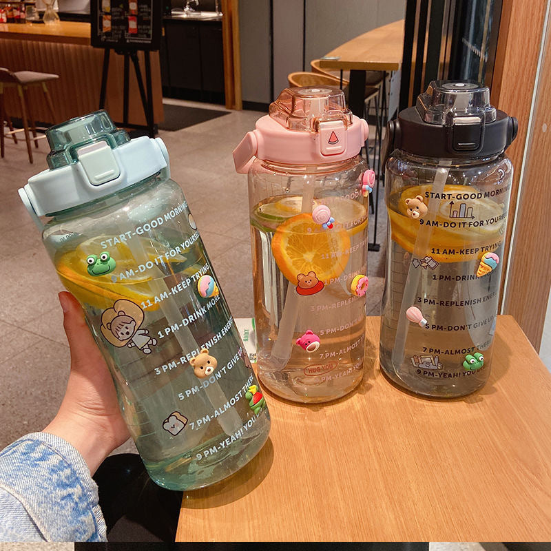 Water Cup, Super Large Capacity, High Appearance, Ton-Ton Barrel, Outdoor Sports Straw Cup, New Scale Cup, High Temperature Resistant Kettle