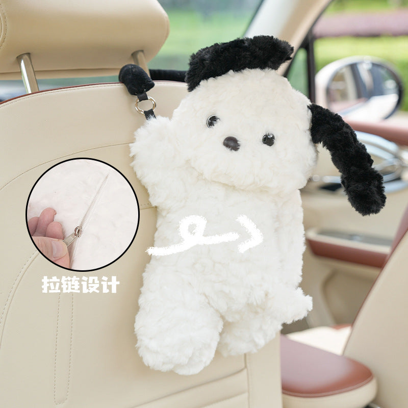 Car Puppy Tissue Seat Back Multifunctional Car Hanging Cartoon Cute Tissue Box Cover Women's Stuffed