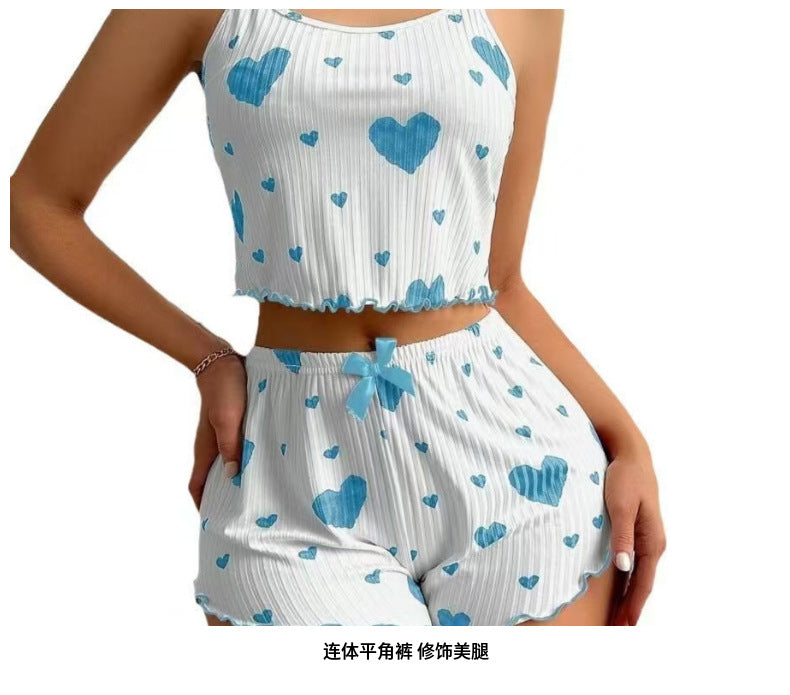 Hot New Cross-border European and American Fashion Heart-shaped Eyelash Printed Pit Sexy Pajamas Set Women's Pajamas
