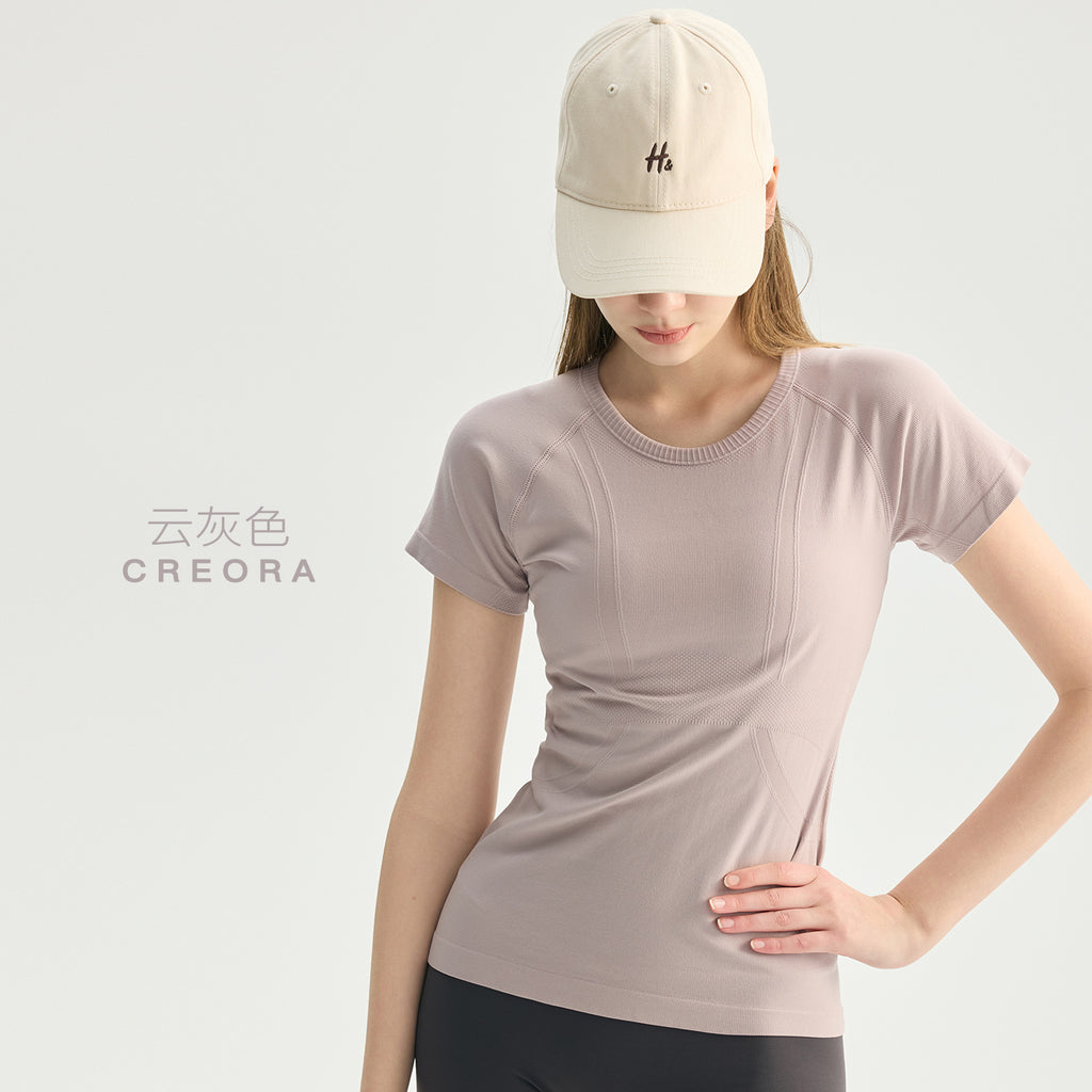 Tongmeng Seamless Elastic Yoga T-Shirt Slim Fit Quick-Dry Sports Short-Sleeve Women's Running Outdoor Breathable Fitness Top