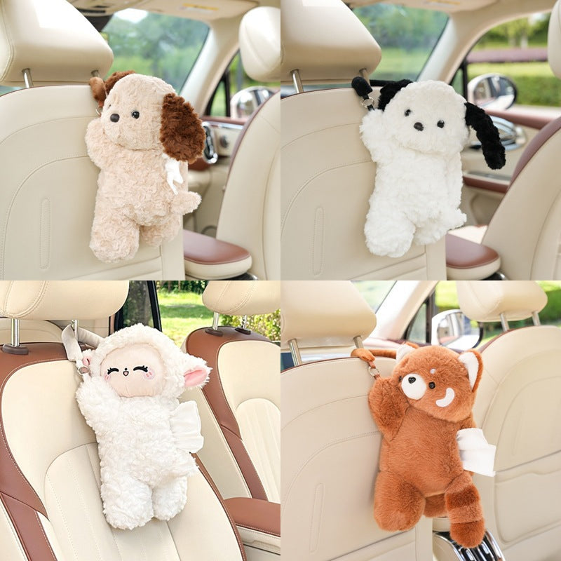 Car Puppy Tissue Seat Back Multifunctional Car Hanging Cartoon Cute Tissue Box Cover Women's Stuffed