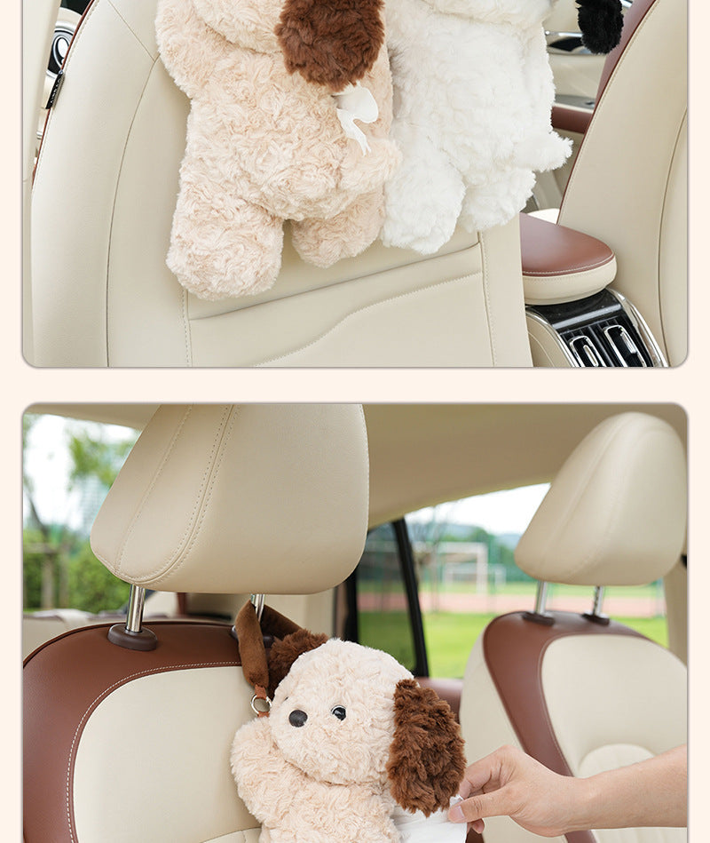 Car Puppy Tissue Seat Back Multifunctional Car Hanging Cartoon Cute Tissue Box Cover Women's Stuffed