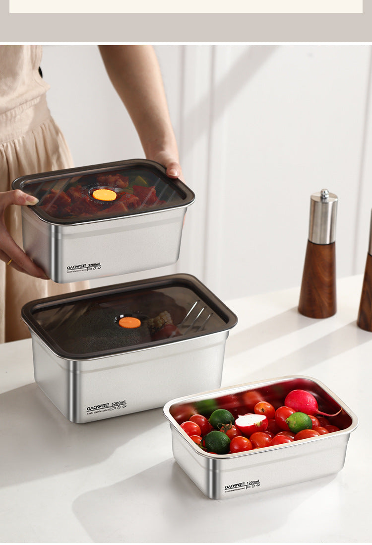 Extra Large Fresh-keeping Box Stainless Steel Household Refrigerated Freezing Fresh-keeping Micro-gland Cover Sealed Storage Fruit Lunch Box Rice