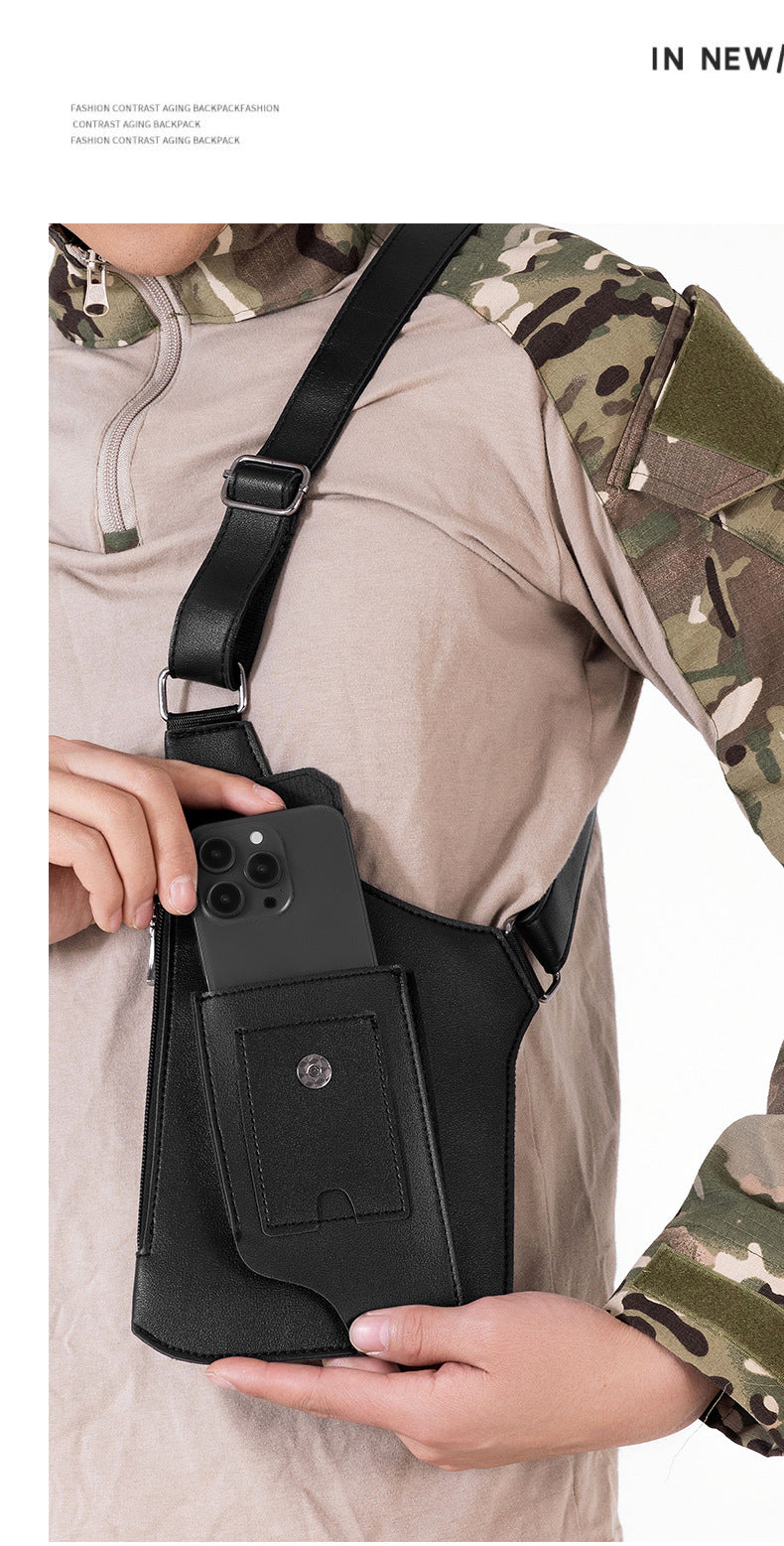 Amazon Men's Bag Retro Backpack with Underarm Satchel Multifunctional Shoulder Bag Men's Bag Outdoor Mobile Phone Bag Vest Bag