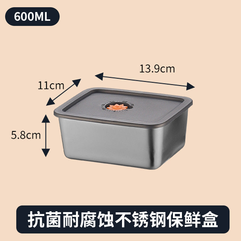 Extra Large Fresh-keeping Box Stainless Steel Household Refrigerated Freezing Fresh-keeping Micro-gland Cover Sealed Storage Fruit Lunch Box Rice