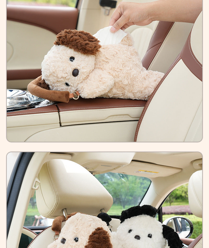 Car Puppy Tissue Seat Back Multifunctional Car Hanging Cartoon Cute Tissue Box Cover Women's Stuffed