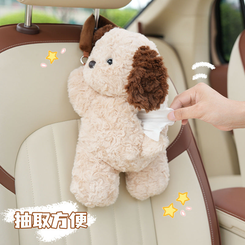 Car Puppy Tissue Seat Back Multifunctional Car Hanging Cartoon Cute Tissue Box Cover Women's Stuffed