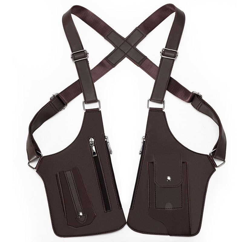 Amazon Men's Bag Retro Backpack with Underarm Satchel Multifunctional Shoulder Bag Men's Bag Outdoor Mobile Phone Bag Vest Bag