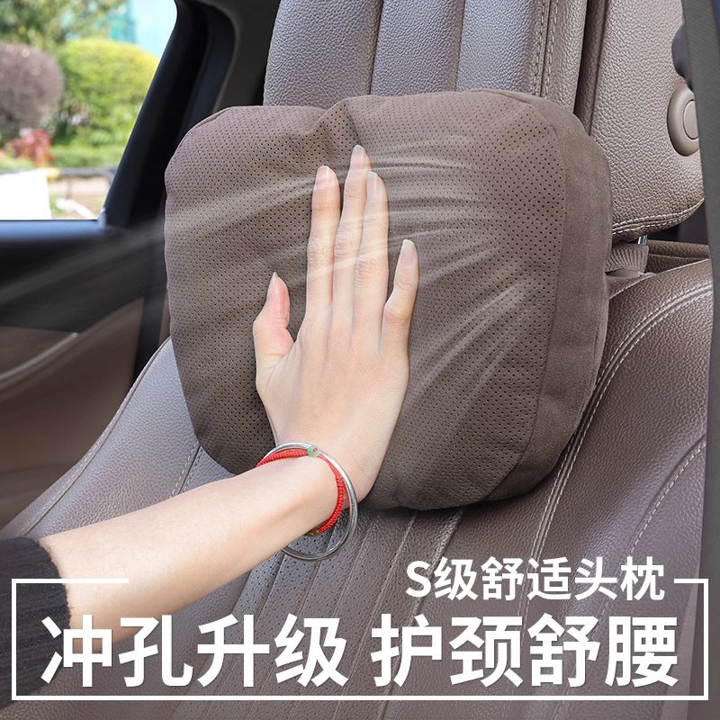Car Headrest and Lumbar Support for Mercedes S-Class, Perforated Breathable Neck Pillow, In-Car Cushion, Pair of Breathable Neck Pillows