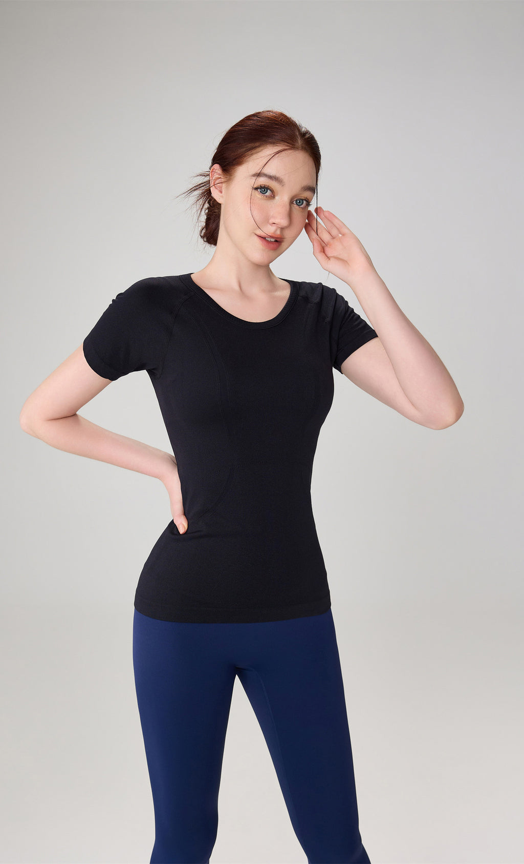 Tongmeng Seamless Elastic Yoga T-Shirt Slim Fit Quick-Dry Sports Short-Sleeve Women's Running Outdoor Breathable Fitness Top