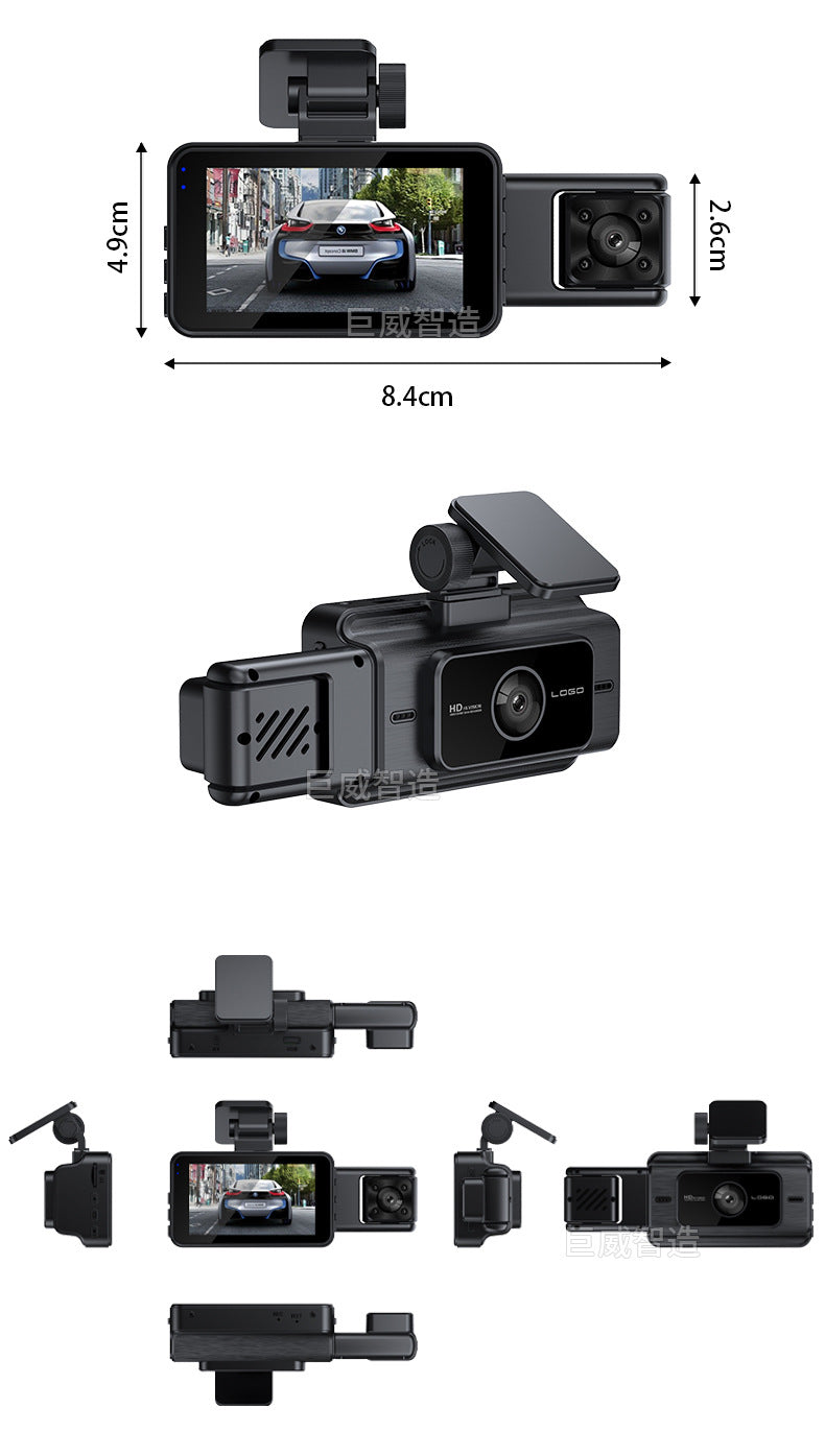 The new high-definition driving recorder three-lens front and rear double-recording car front and rear three-recording wifi mobile phone interconnection