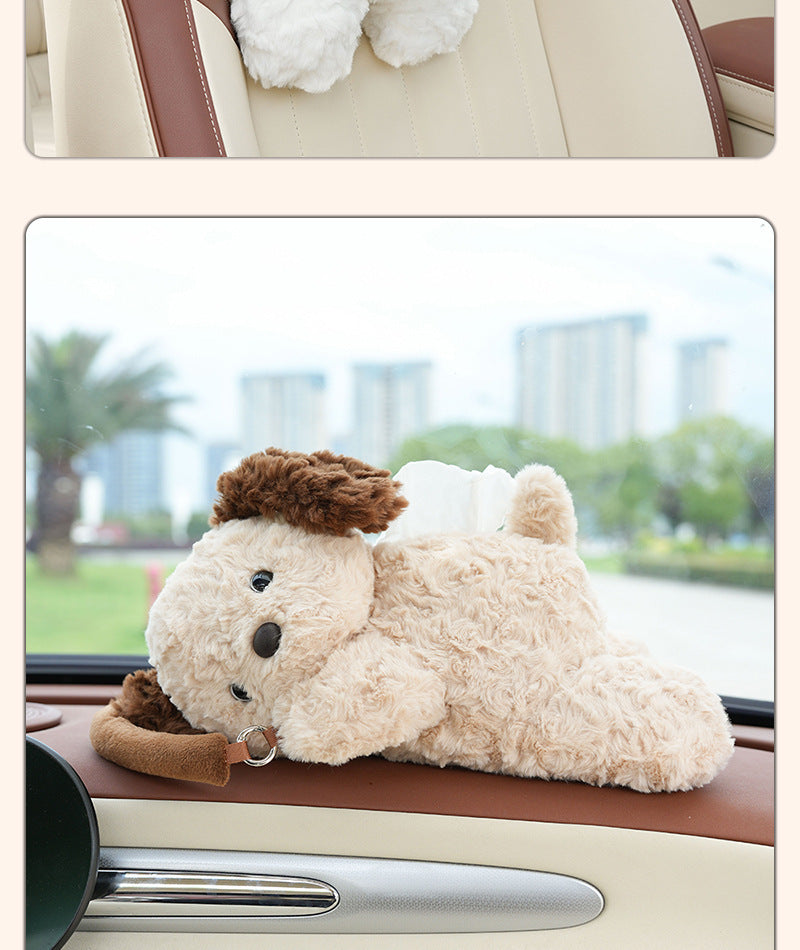 Car Puppy Tissue Seat Back Multifunctional Car Hanging Cartoon Cute Tissue Box Cover Women's Stuffed