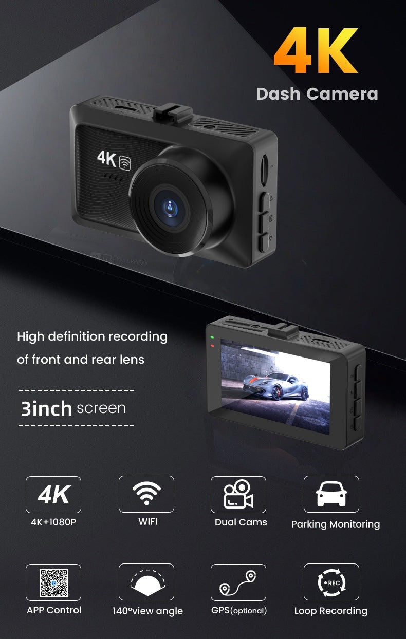 2025 New Cross-Border High-Definition 4K 3inch Driving Recorder Front and Rear Dual Recording Night Vision High-Definition Car Recorder