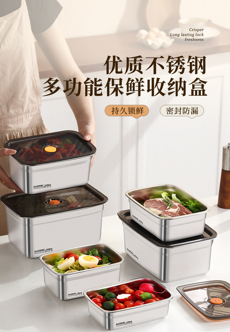 Extra Large Fresh-keeping Box Stainless Steel Household Refrigerated Freezing Fresh-keeping Micro-gland Cover Sealed Storage Fruit Lunch Box Rice
