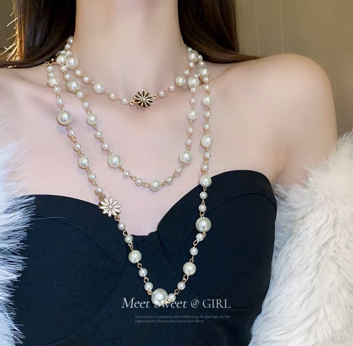 Women's Pearl Sweater Chain Necklace