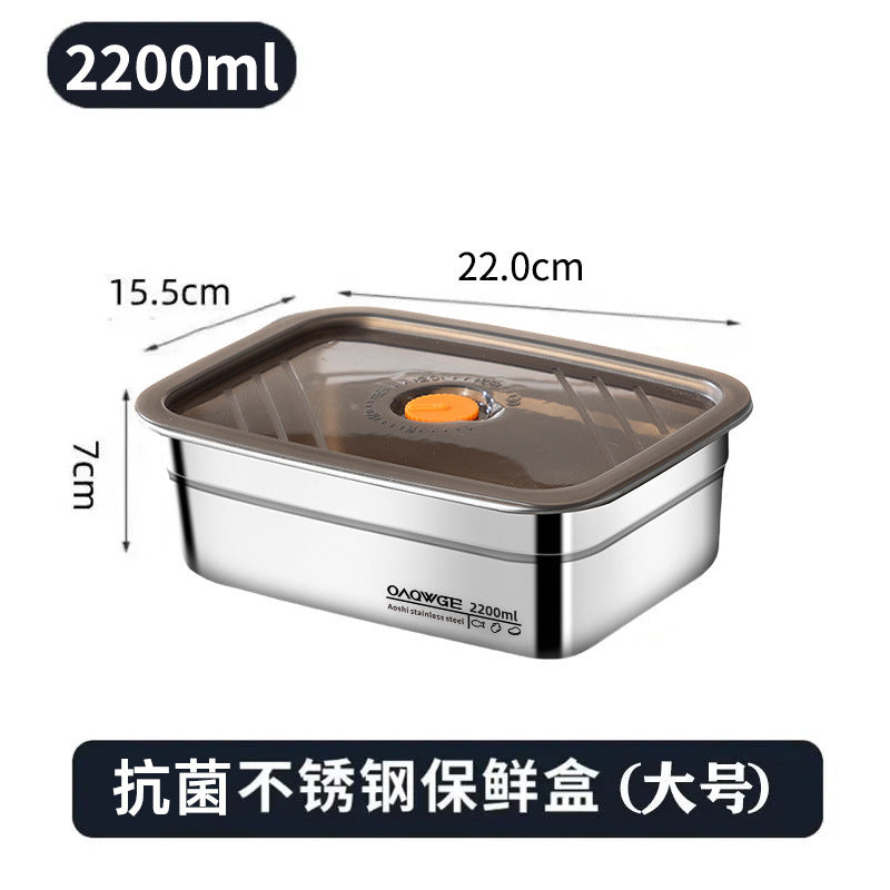 Extra Large Fresh-keeping Box Stainless Steel Household Refrigerated Freezing Fresh-keeping Micro-gland Cover Sealed Storage Fruit Lunch Box Rice