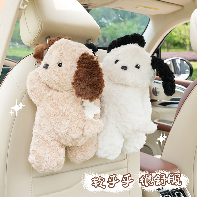 Car Puppy Tissue Seat Back Multifunctional Car Hanging Cartoon Cute Tissue Box Cover Women's Stuffed