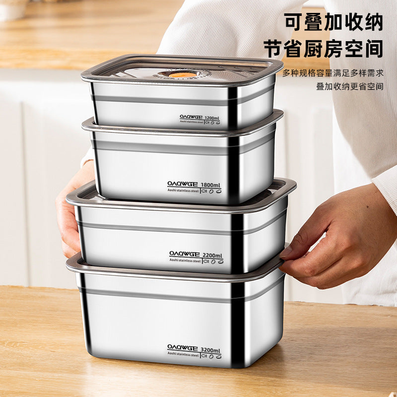 Extra Large Fresh-keeping Box Stainless Steel Household Refrigerated Freezing Fresh-keeping Micro-gland Cover Sealed Storage Fruit Lunch Box Rice