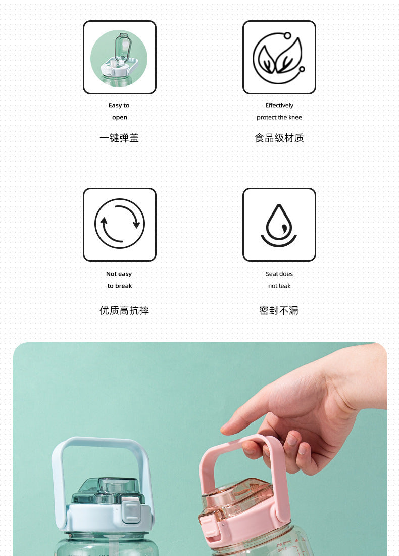 Water Cup, Super Large Capacity, High Appearance, Ton-Ton Barrel, Outdoor Sports Straw Cup, New Scale Cup, High Temperature Resistant Kettle