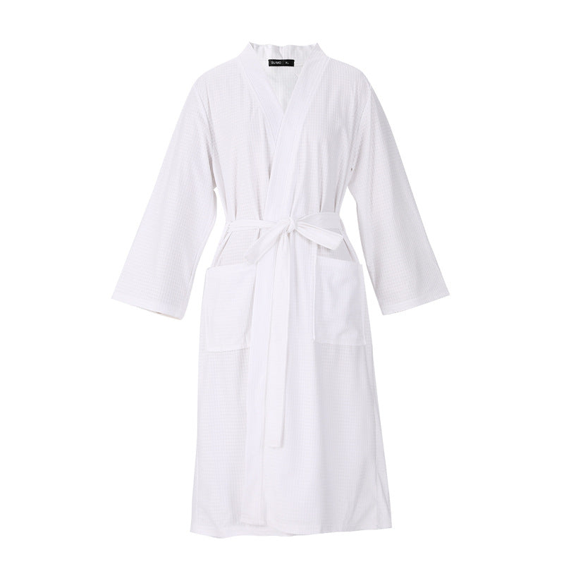 Spring and Summer Bathrobe for Women, Thin Waffle Couple Nightgown for Men and Women, Summer Three-Quarter Sleeve Korean Style Bathrobe That Absorbs Water