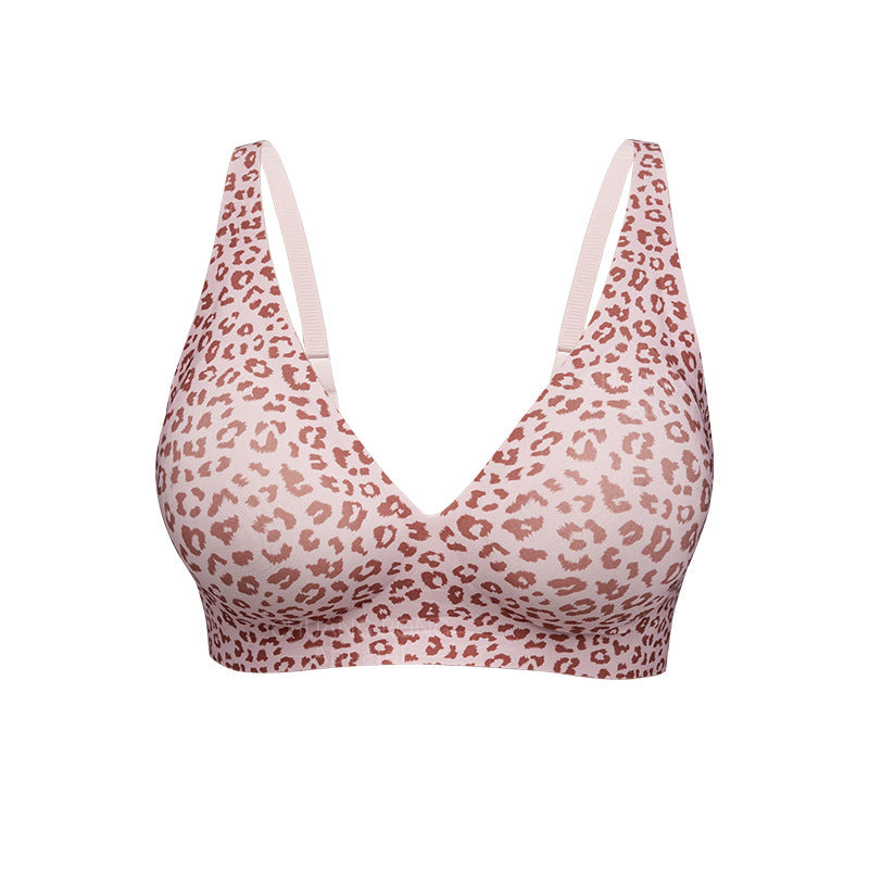 Amazon Cross-Border Best-Selling Seamless Leopard Print Underwear European and American Style Wireless Bra Full Cup Bra Source Factory
