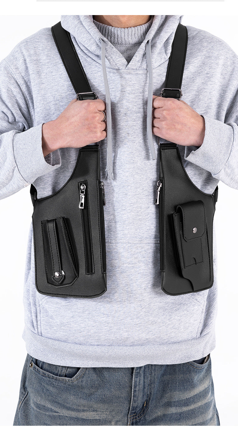 Amazon Men's Bag Retro Backpack with Underarm Satchel Multifunctional Shoulder Bag Men's Bag Outdoor Mobile Phone Bag Vest Bag