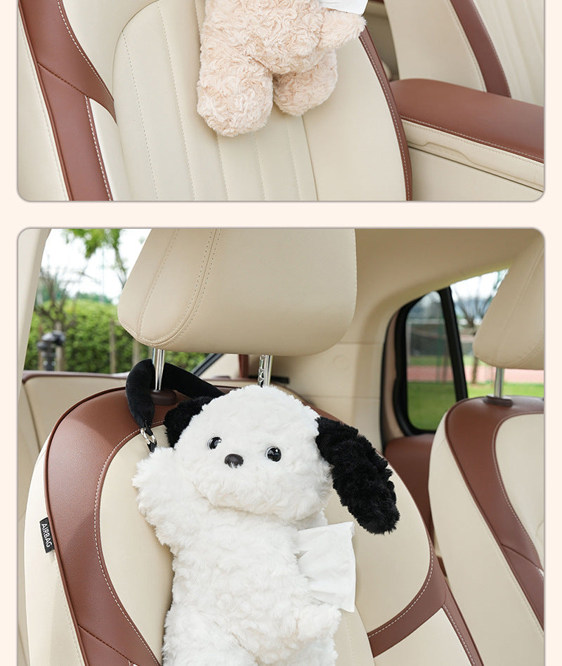 Car Puppy Tissue Seat Back Multifunctional Car Hanging Cartoon Cute Tissue Box Cover Women's Stuffed