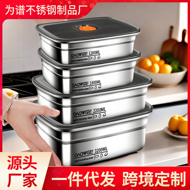 Extra Large Fresh-keeping Box Stainless Steel Household Refrigerated Freezing Fresh-keeping Micro-gland Cover Sealed Storage Fruit Lunch Box Rice