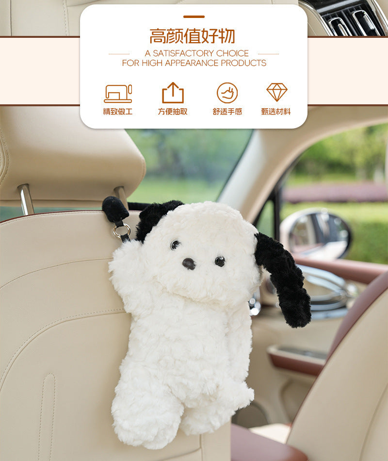 Car Puppy Tissue Seat Back Multifunctional Car Hanging Cartoon Cute Tissue Box Cover Women's Stuffed