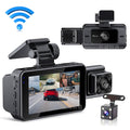The new high-definition driving recorder three-lens front and rear double-recording car front and rear three-recording wifi mobile phone interconnection