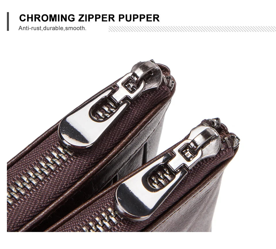 CONTACT'S Men Clutch Wallet Genuine Leather Long Wallet Hasp Card Holder Vintage Male Zipper Coin Purse Money Bag Portemonnee