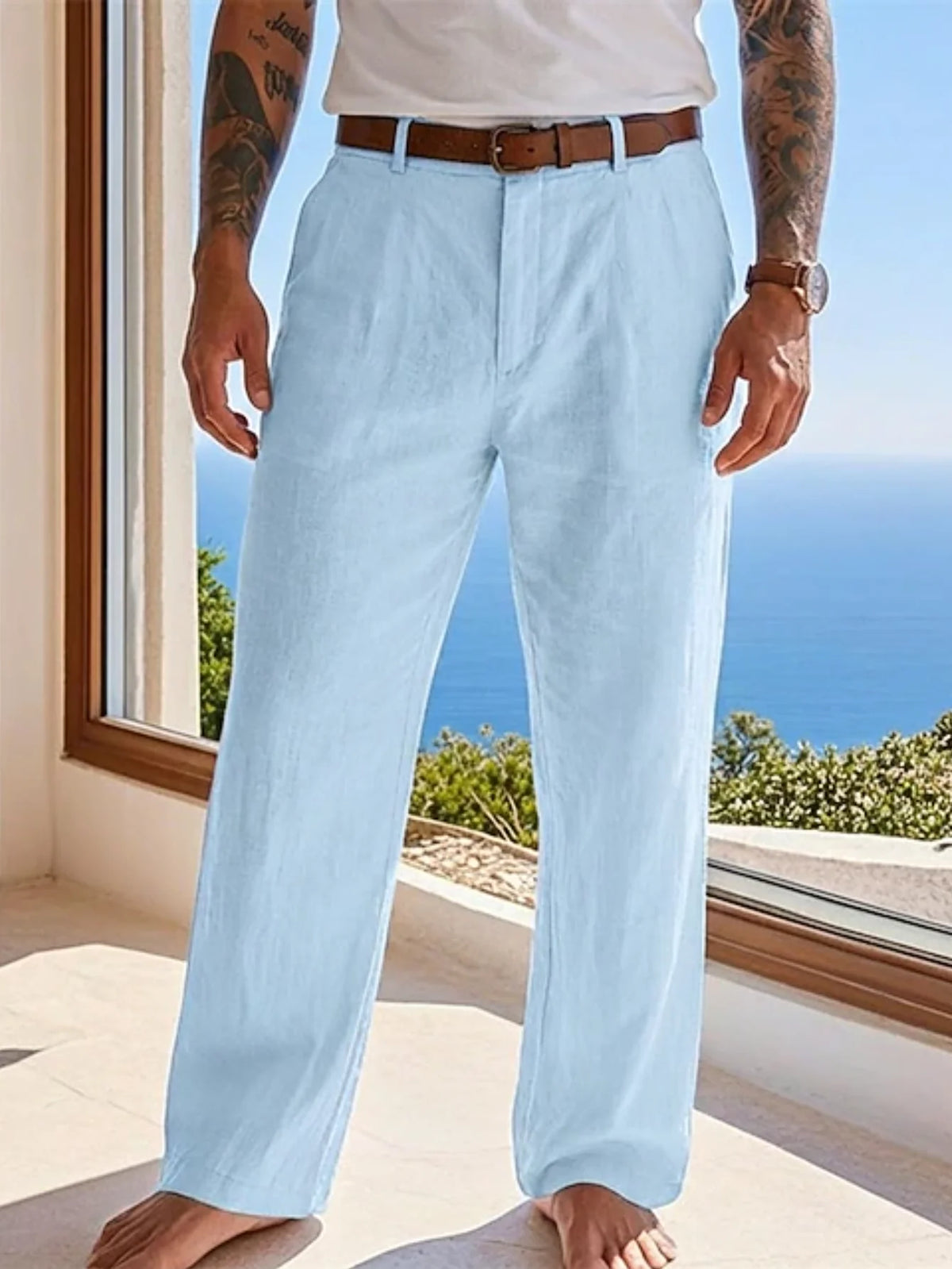 2025 New Men's Cotton Linen Pants Loose Autum Casual Pants Male Breathable Solid Color Drawstring Jogger Yoga Long Trousers