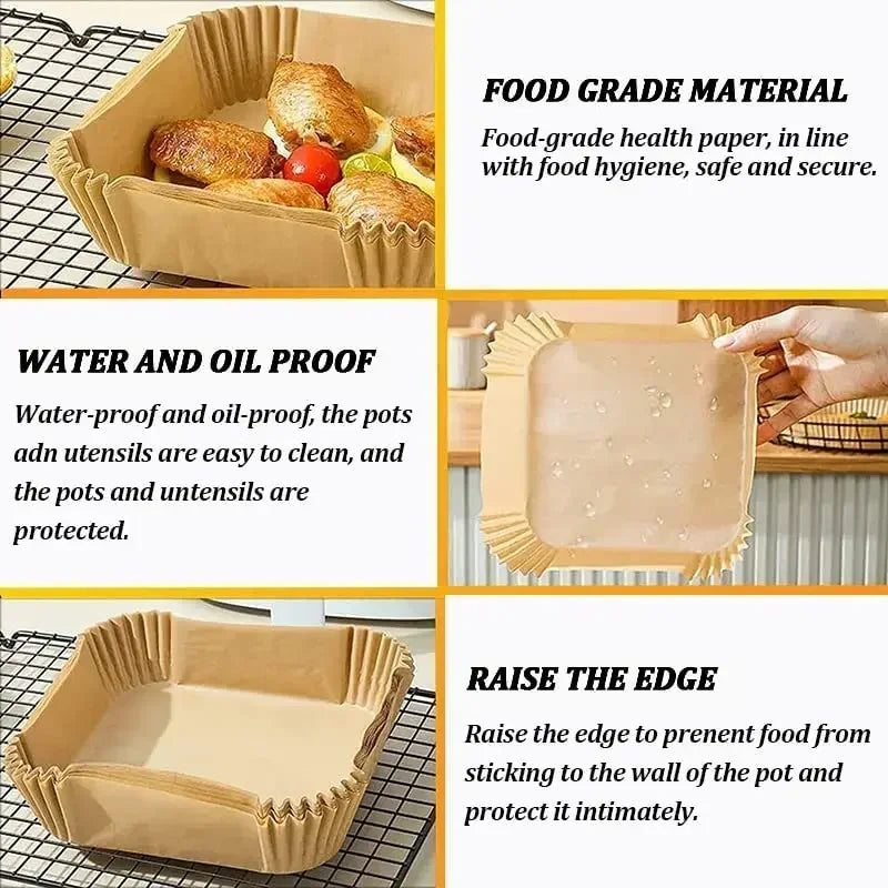 50/100PCS Air Fryer Disposable Paper Square Round Baking Paper Barbecue Plate NonStick Mat Kitchen Oven Oil Absorbing Paper Tool