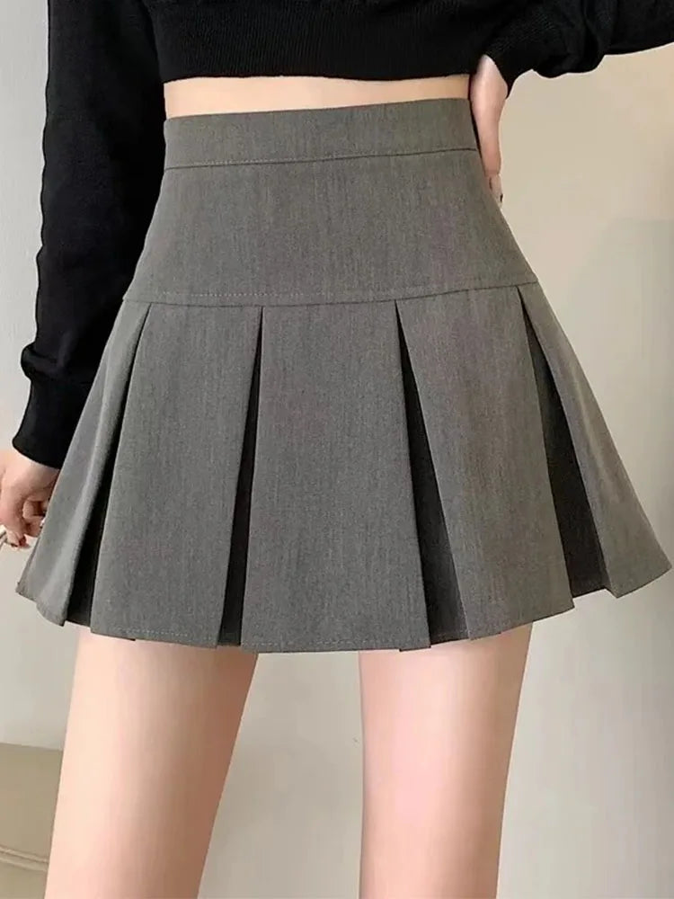 Women's Gray Pleated Mini Skirt - Kawaii School Style