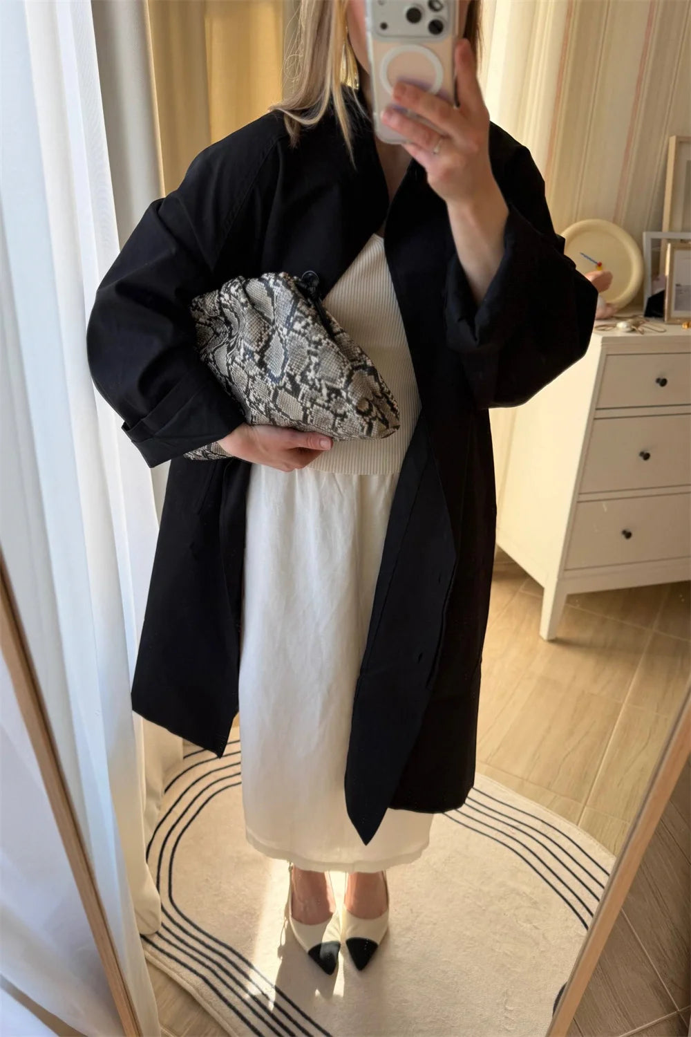 Stand Neck Long Trench Coat Women Spring Casual Turn-down Collar Single-breasted Trench Coat