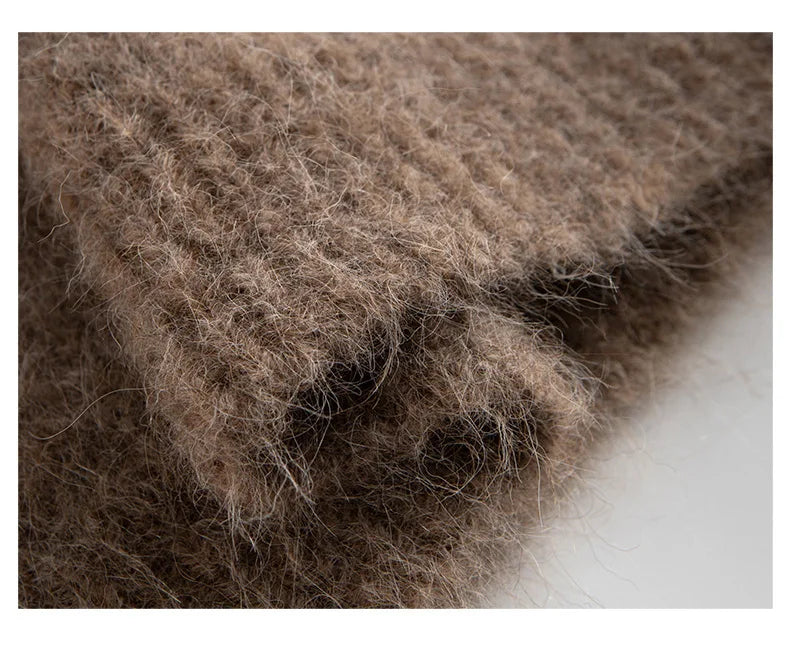 SuyaDream Warm Alpaca Pullovers for Woman, Dropped Sleeved Loose Sweaters, Brushed Wool Knit Sweater, 2026 Fall Winter Top