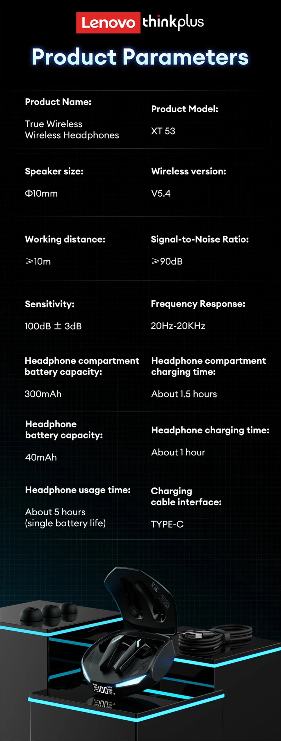 Lenovo XT53 Wireless Bluetooth 5.3 Earphones Gaming Low Latency Dual Mode Music Earbuds Sports In-Ear Headset With Mic New Gifts