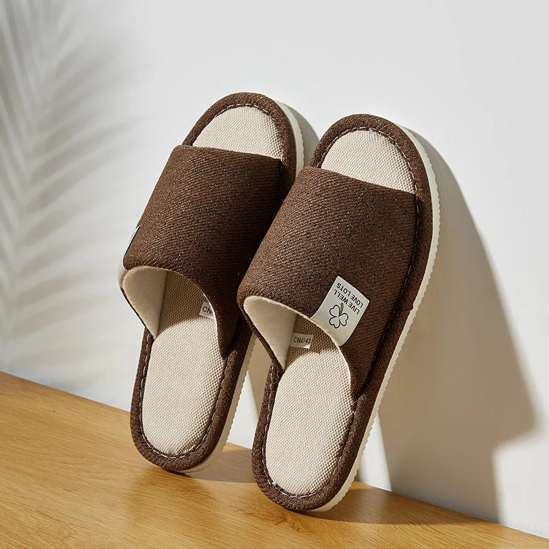 Linen Open-Toe Home Slippers