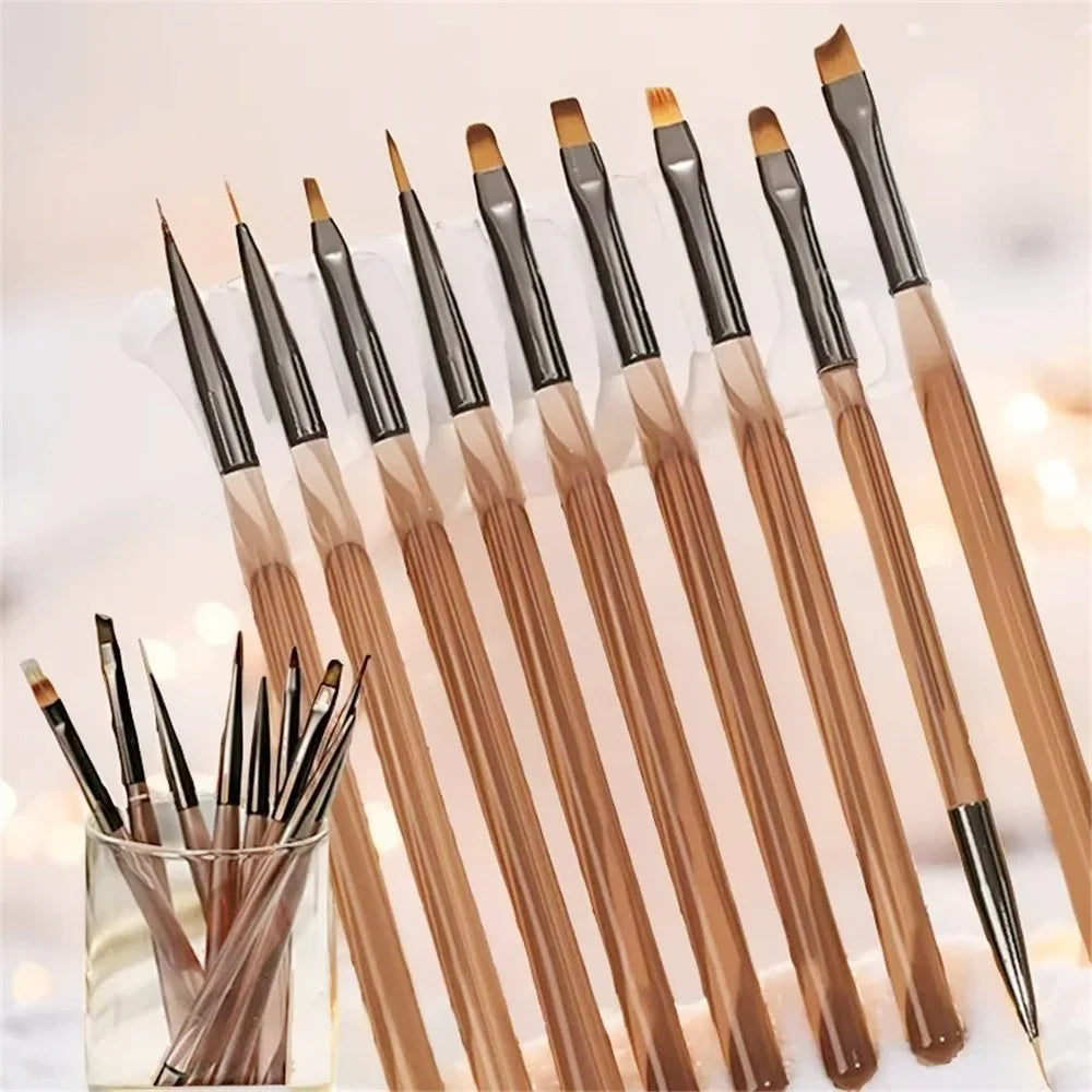 9PCS Professional Nail Brush for Nail Art Liner Brushes Elongated Lines Striping Drawing Painting Nail Design Pen Manicure Tool