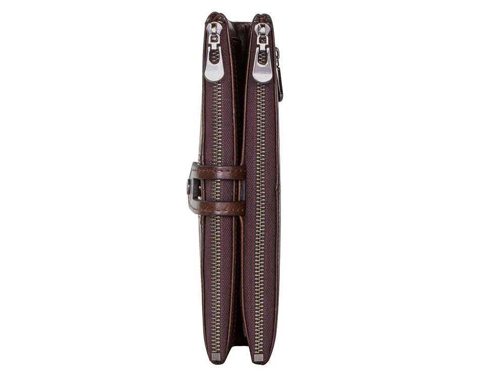 CONTACT'S Men Clutch Wallet Genuine Leather Long Wallet Hasp Card Holder Vintage Male Zipper Coin Purse Money Bag Portemonnee