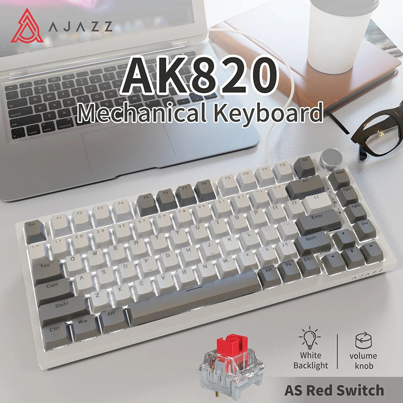 AK820 Red-Switch Mechanical Gaming Keyboard, 75% Layout, Hot-Swappable Switches, Featuring a USB-C Port, White Backlighting, Fiv