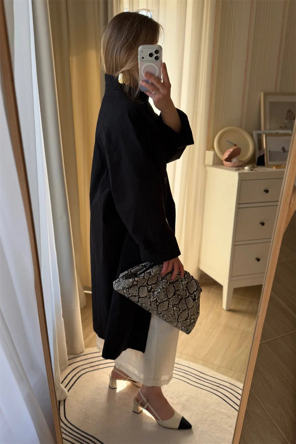 Stand Neck Long Trench Coat Women Spring Casual Turn-down Collar Single-breasted Trench Coat