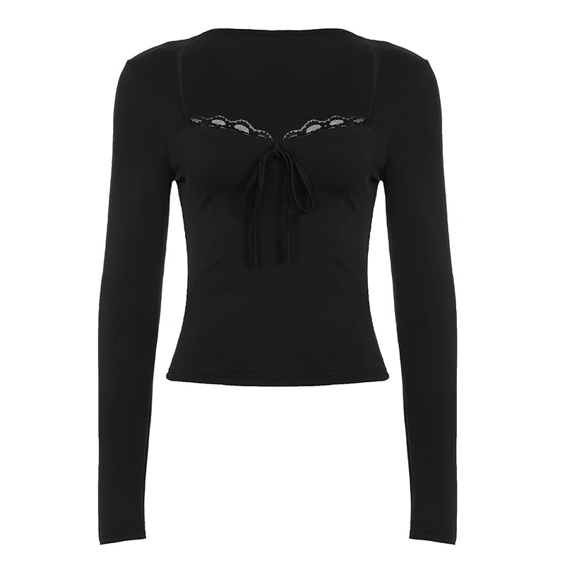 Women's Lace Patchwork Square-Neck Crop Top